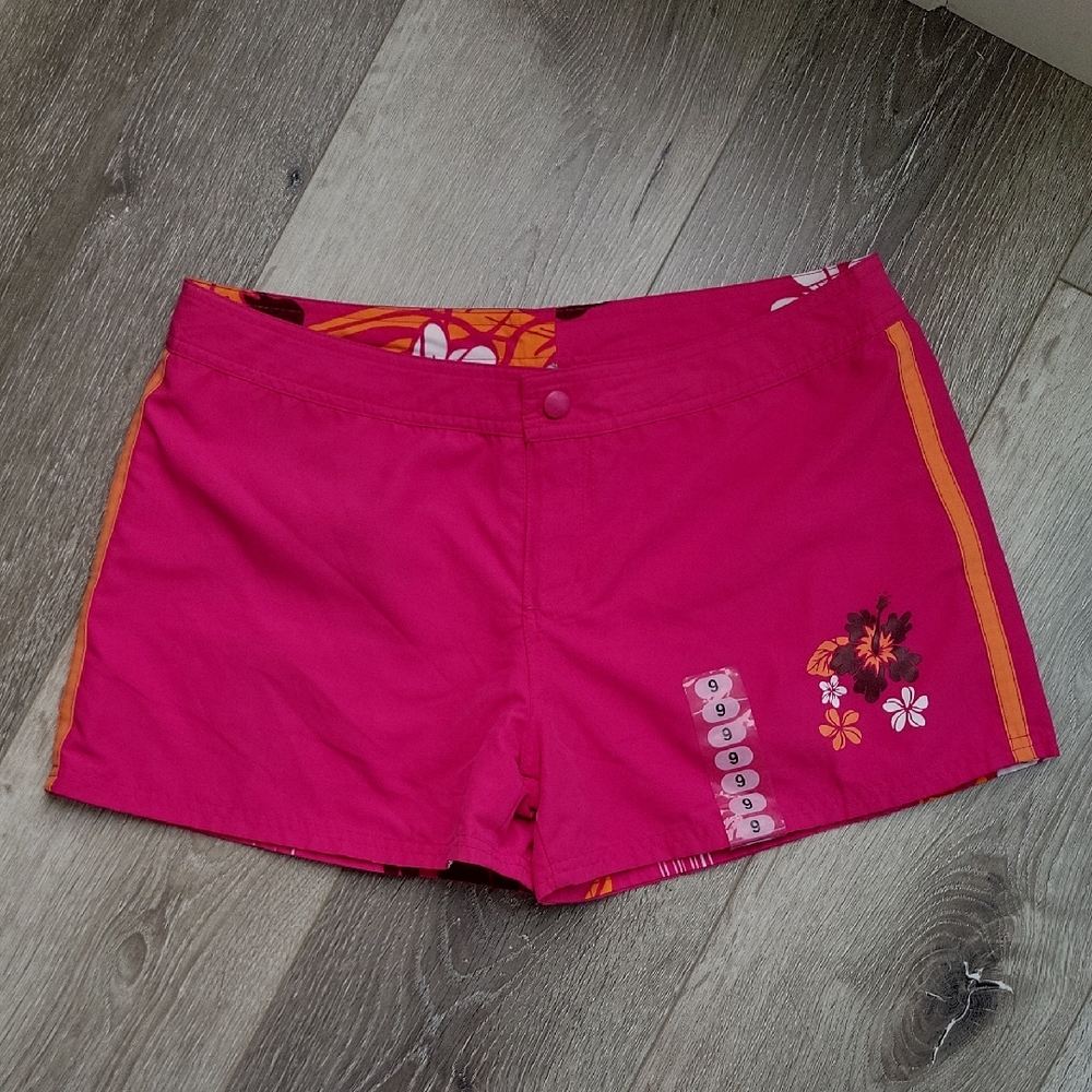 Ocean Pacific OP Pink Tropical Reversible Swim Trunks Shorts - Picture 2 of 8